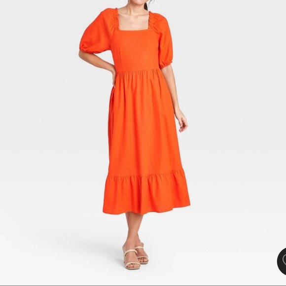 a new day Dresses & Skirts - Orange midi puff sleeve dress